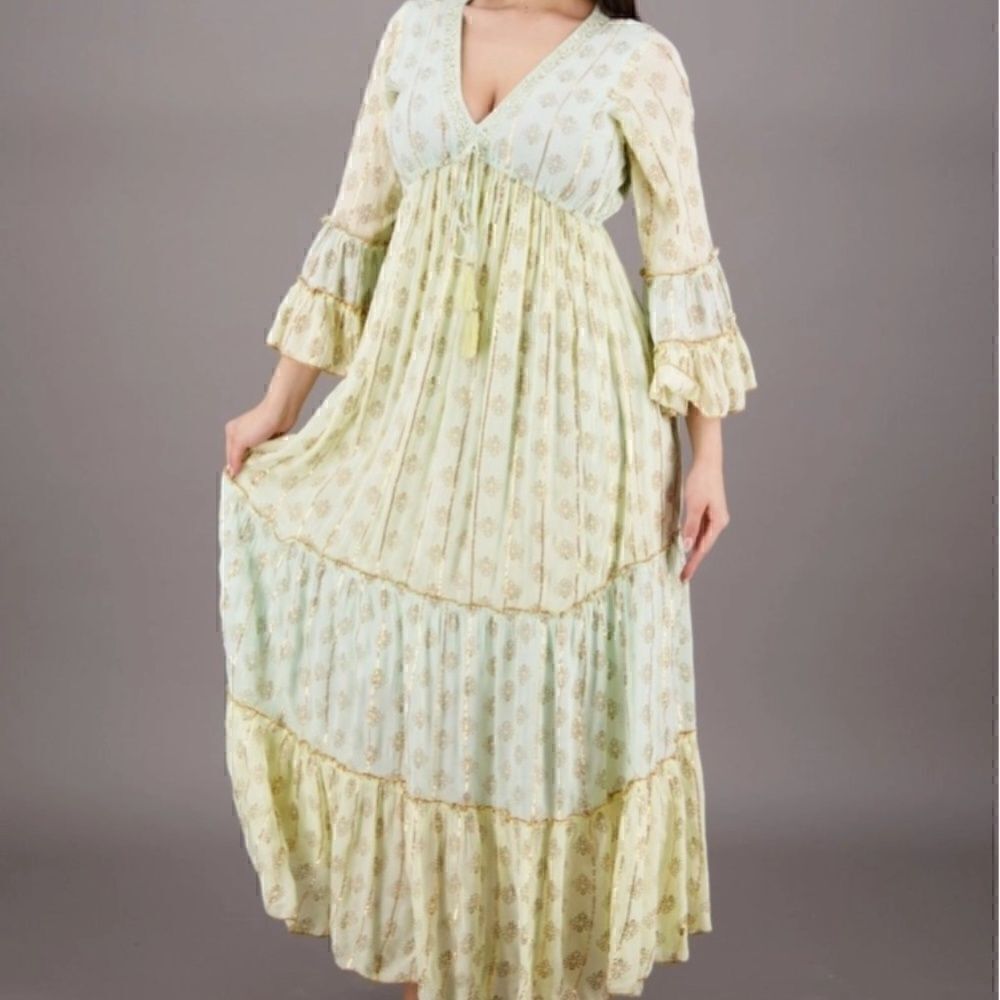 Boho Beach Wedding Maxi Dress Layered Prairie Hippie Gypsy Festival Beach